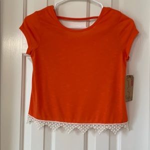Red Camel Lace Trim Blouse